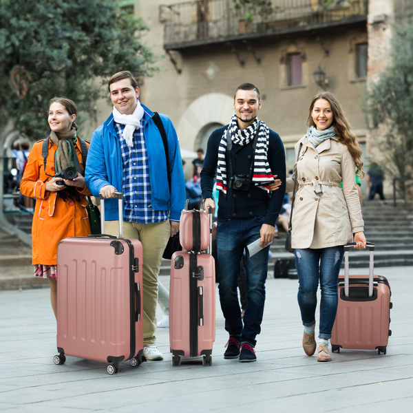 4-Piece Suitcase Set, Travel Suitcase Set, Hard Shell Trolley Made of ABS with Telescopic Handle, Hand Luggage, Rose Gold