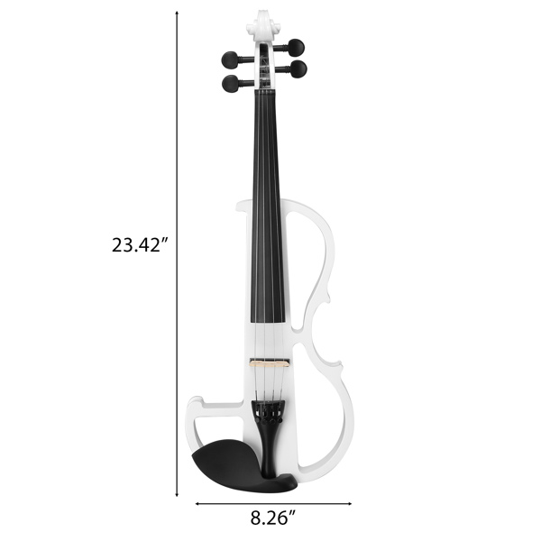 Full Size 4/4 Bunnel Edge Electric Silent Violin with Case Bow Rosin Headphone Connecting Line White