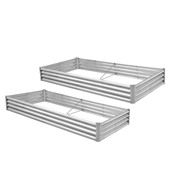 2 Pcs 8×4×1ft Galvanized Raised Garden Bed, Metal Outdoor Planter Box, Rectangular Garden Bed for Planting Vegetables Fruits Flowers, Silver