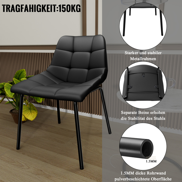 Esszimmerstühle 6er Set, Stühle Esszimmer Kunstleder mit Hoher Rückenlehne, Küchenstühle Modern mit Metallfüßen, Gepolsterter Esstisch Stühle Geeignet für Wohnzimmer Küche