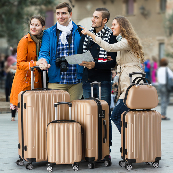 5-Piece Suitcase Set, Travel Suitcase Set with Cosmetic Case, Hard Shell Suitcase Set Made of ABS, Luggage Set with Vanity Case, Champagne gold