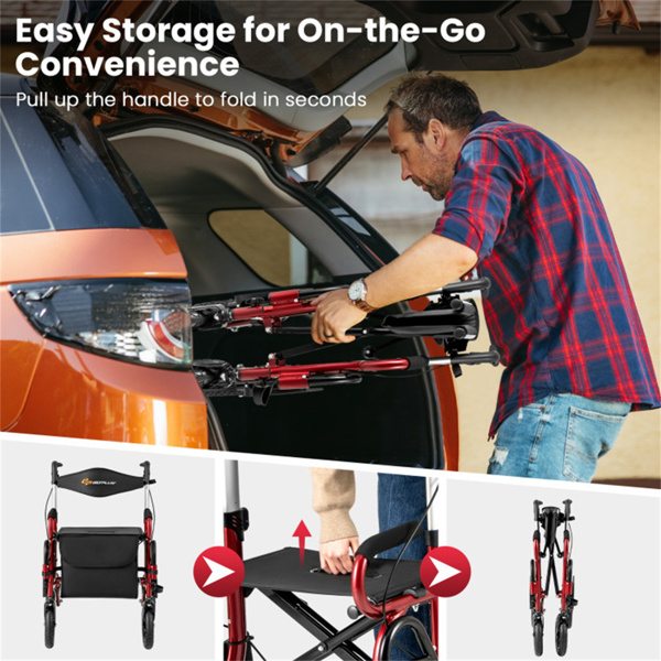 New 2-in-1 Foldable Rollator Walker with 9 Inch Pneumatic Tires 