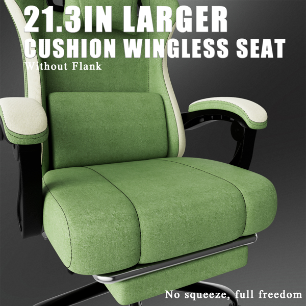 带袋装弹簧坐垫的人体工学游戏椅，带脚踏的透气织物电脑椅，可调节腰部支撑 成人游戏椅 绿色（TEMU仅限自提）-7