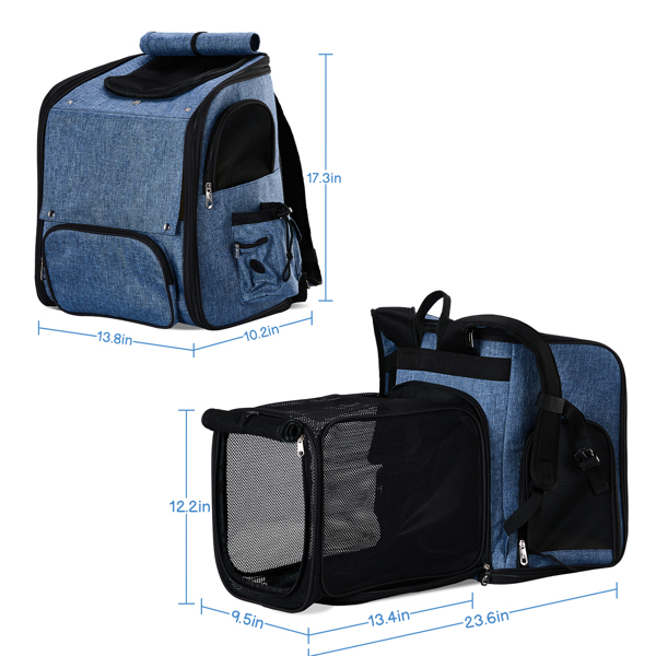 Pet Carrier Backpack, Expandable Cat Dog Carrier with Back Extension, Breathable Mesh Travel Backpack for Small Dogs Cats, Soft-Sided Pet Backpack Holds up to 26 lbs