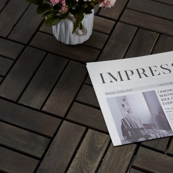 相思木互锁露台瓷砖，棋盘格图案，10 块，12 英寸 x 12 英寸方形，深棕色相思木硬木户外地板，适用于露台、阳台、泳池边-15