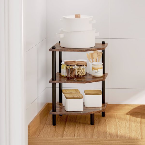 Desktop Corner Stand Shelf for Storage,3 Tier Corner Shelf Organizer,Rustic Brown Rack for Small Spaces,Home Office,Kitchen,Bathroom