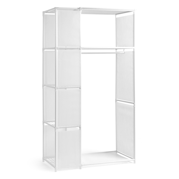 4-Tier Double Row Hanging Wardrobe with Curtains & Storage Compartments – Non-Woven Fabric Closet (88.5*44.5*162.5cm, White)