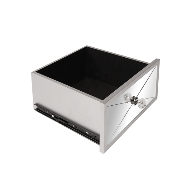 28in MDF With Mirror Surface Two Drawers Two Doors Bedside Table Silver
