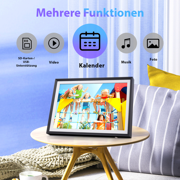 Digital photo frame with WiFi photo transfer. Digital picture frame with 1280x800 pixels, 32 GB, electronic photo frame with Uhale photo/video-sharing feature.