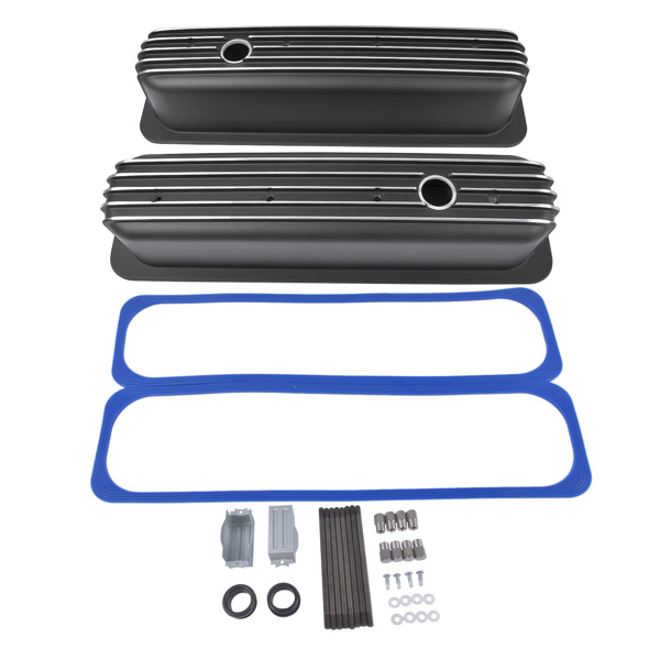 气门室盖 Black Finned Tall Valve Covers 3-11/16" Height with Center Bolt for Chevy SBC 305 350 450 5.0L & 5.7L-3