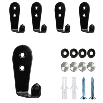 5-piece set of large L-shaped stainless steel hooks, entrance door panels, wardrobe and schoolbag (black)