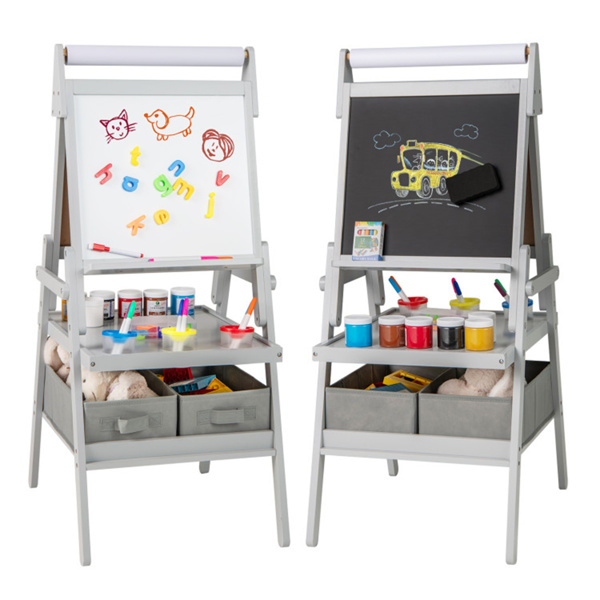 Gray 3-in-1 Art Easel  with Magnetic Chalkboard and Whiteboard