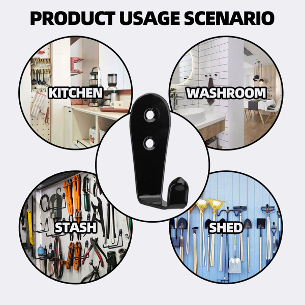 10件 不锈钢单钩浴室客厅餐厅收纳物品挂钩（黑色）-3