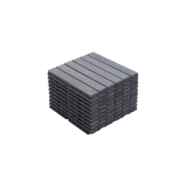 30 块联锁甲板瓷砖条纹图案，12 英寸 x 12 英寸方形浅灰色相思木硬木户外地板，适用于露台、阳台、泳池边-3