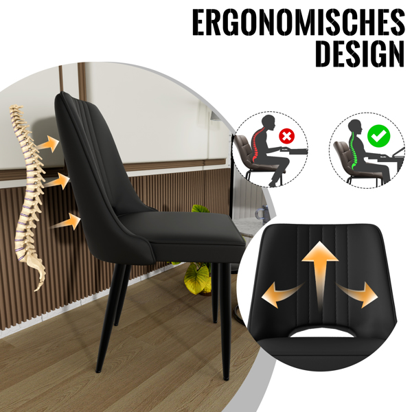 餐椅（一套 8 把），带高靠背的仿皮餐椅，带金属脚的现代厨房椅，适合客厅厨房的软垫餐桌椅-6