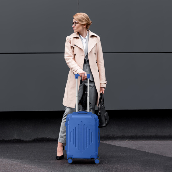 Stylish 5-Piece ABS Luggage Set with Diamond Pattern & Non-TSA Locks (Deep Blue)
