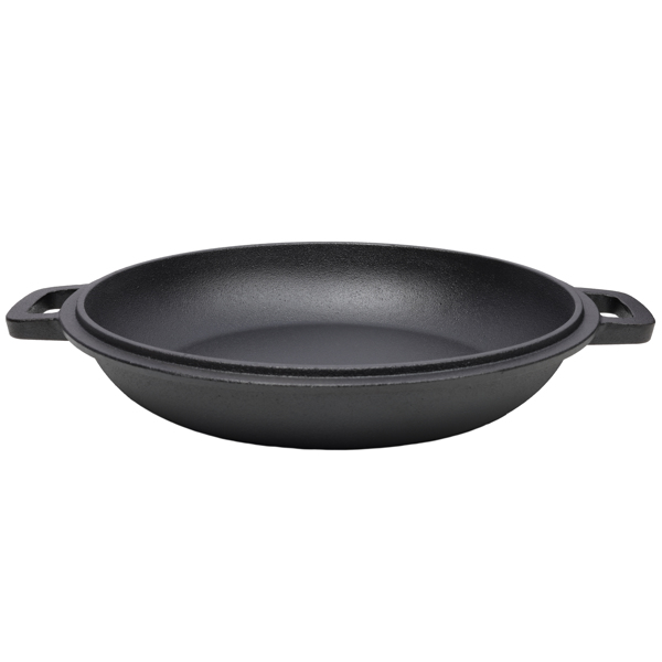2 in 1 Pre-Seasoned Cast Iron Dutch Oven With Dual Handles, Outdoor Camping Deep Pot for Camping Fireplace Cooking BBQ Baking Campfire, 5 Quart.With 2pcs Silicone Handel Covers.