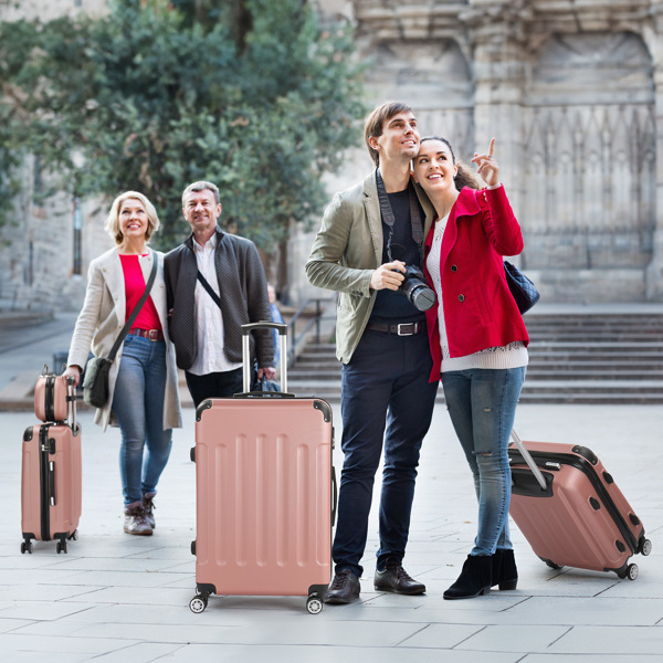 4-Piece Suitcase Set, Travel Suitcase Set, Hard Shell Trolley Made of ABS with Telescopic Handle, Hand Luggage, Rose Gold
