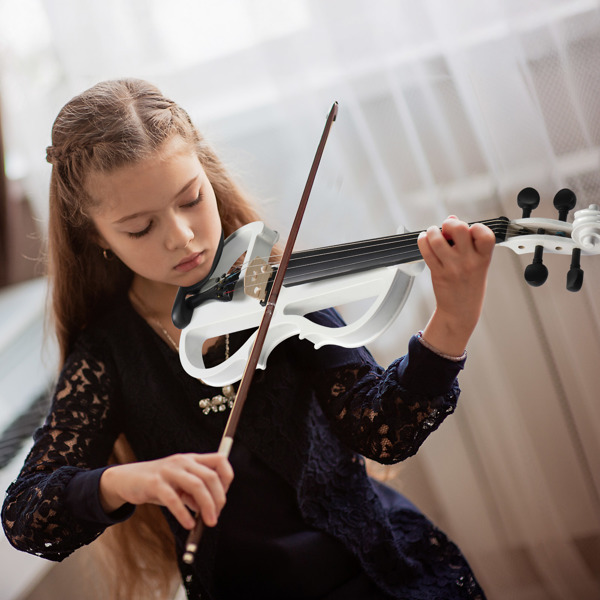Full Size 4/4 Bunnel Edge Electric Silent Violin with Case Bow Rosin Headphone Connecting Line White