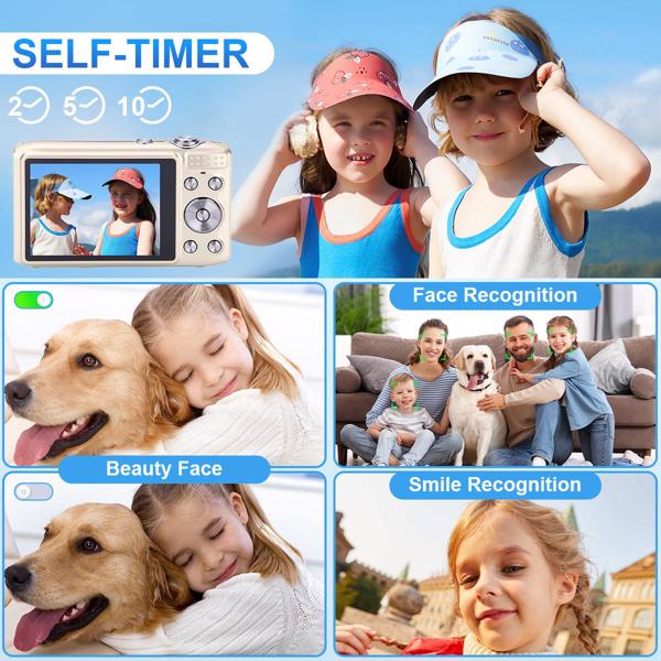 Digital Point and Shoot Camera, Compact Digital Camera with 2.88' IPS Screen 48MP 4K for Photo and Video, Small Digital Camera Support 16X Zoom Macro Mode and Flash, Beginner Camera for Teens
