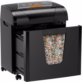 Paper Shredder, 18-Sheet Cross Cut Level P-4, Shred Paper/Credit Card/CD, with Large Pull Out Bin，Insert Auto Jam Proof System Shredder for Home&Office(Shipment from FBA)