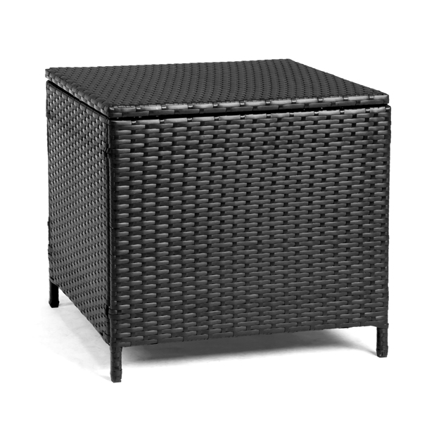 Outdoor PE Wicker Side Table with Storage, Patio Rattan End Table Square Container for Furniture Covers, Toys and Gardening Tools, Black