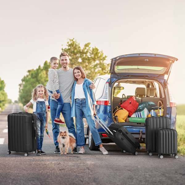 4-Piece Suitcase Set, Travel Suitcase Set, Hard Shell Trolley Made of ABS with Telescopic Handle, Hand Luggage, black