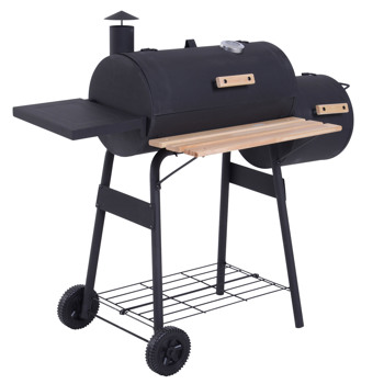  48\\" Steel Portable Backyard Charcoal BBQ Grill and Offset Smoker Combo with Wheels 