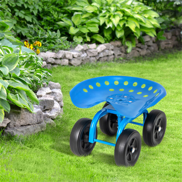 360° Garden Rolling Workseat with Swivel Seat and Adjustable Height-Blue 