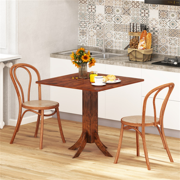 Walnut Square Dining Table with Pedestal Base and Rubber Wood Frame