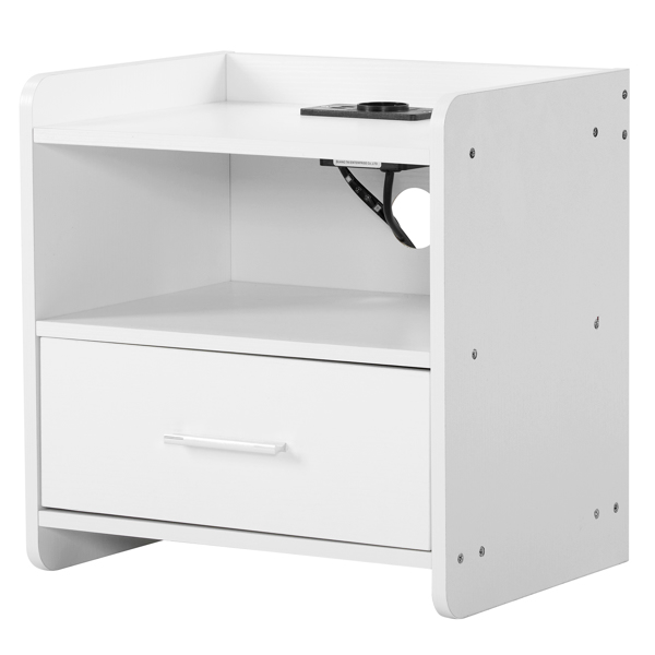39*29*41cmcm Particleboard Pasted Triamine Single Drawer With Socket With LED Light Bedside Table White