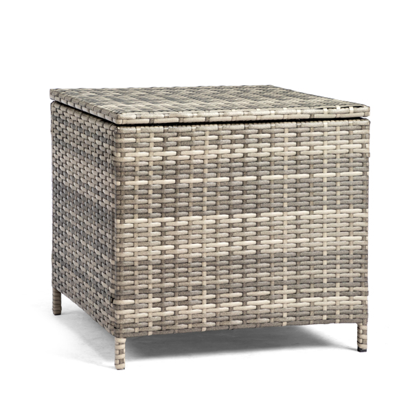 Outdoor PE Wicker Side Table with Storage, Patio Rattan End Table Square Container for Furniture Covers, Toys and Gardening Tools, Grey 