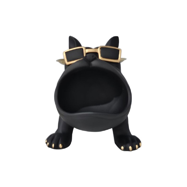 创意斗牛犬进门口放钥匙的摆件玄关鞋柜收纳盒 黑色-1