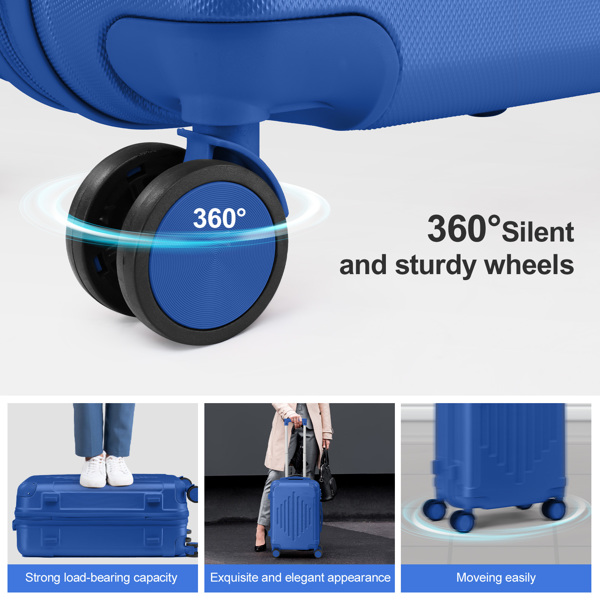 Stylish 5-Piece ABS Luggage Set with Diamond Pattern & Non-TSA Locks (Deep Blue)