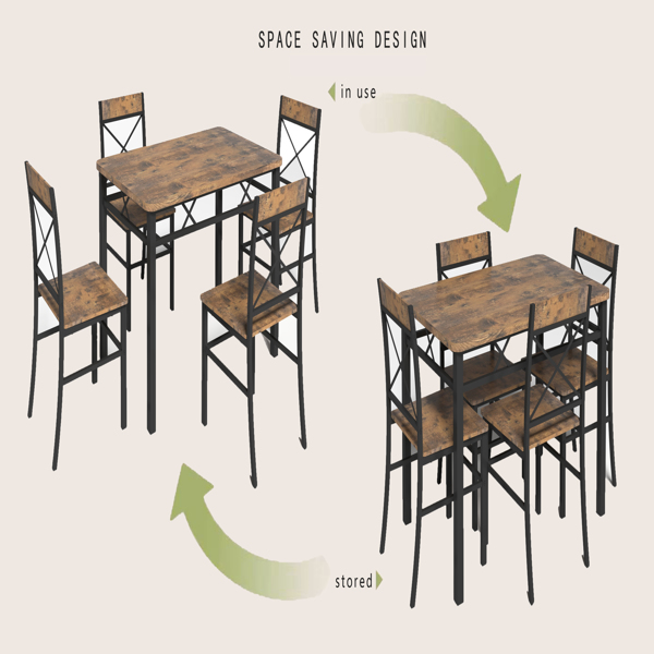 Dining Table Set for 4, Wood Kitchen Table with Chairs Dinning Table Set for Kitchen & Dining Room, Compact Dining Set for Small Spaces, Rustic Brown 