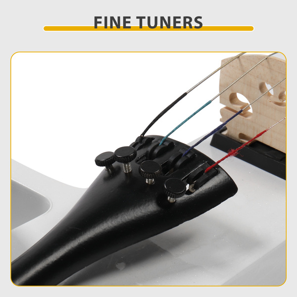 Full Size 4/4 Bunnel Edge Electric Silent Violin with Case Bow Rosin Headphone Connecting Line White