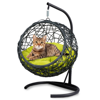 Cat Swing Bed with Stand & Cushion, Cat Egg Chair with <b style=\\'color:red\\'>Rattan</b> Wicker Appearance, Indoor Hanging