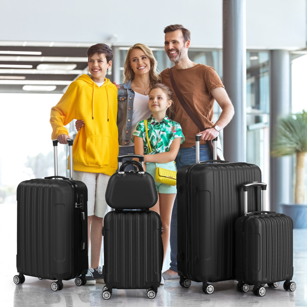 5-Piece Suitcase Set, Travel Suitcase Set with Cosmetic Case, Hard Shell Suitcase Set Made of ABS, Luggage Set with Vanity Case, black