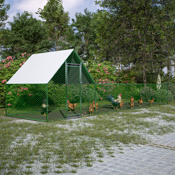 26'Lx6.7'Wx6.6' ft Large Metal Chicken Coop, Walk-in Chicken Run, Galvanized Wire Poultry Chicken Hen Pen Cage, Rabbits Duck Cages with Waterproof and Anti-Ultraviolet Cover for Outside 