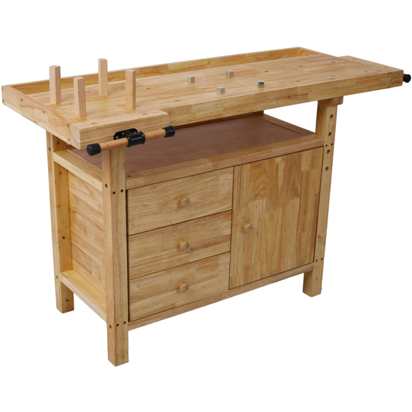 Wood Workbench - Wooden Workbench for Garage Workshop and Home, with Rapid Action Woodworking Vise 7 Inch Jaw Width Made with Heavy-Duty Cast Iron ,GRAY 
