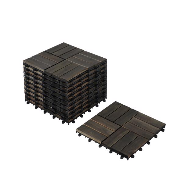 相思木互锁露台瓷砖，棋盘格图案，10 块，12 英寸 x 12 英寸方形，深棕色相思木硬木户外地板，适用于露台、阳台、泳池边-7