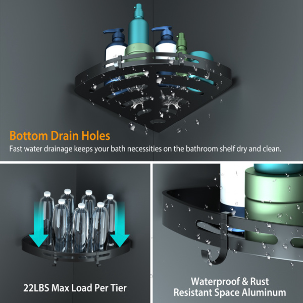 （物流随机发，自提可发加拿大）-浴室转角淋浴置物架，壁挂式，无需钻孔，淋浴收纳篮，浴室厨房铝制储物柜-2