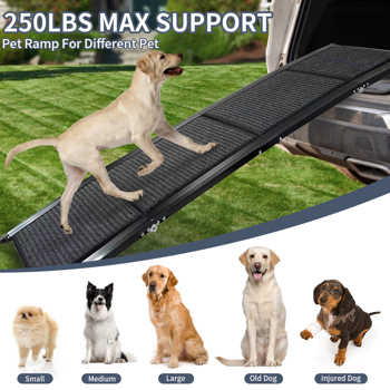 Dog Ramp for Car, 63\\" Long & 17\\" Wide Folding Portable Pet Stair Ramp with Non-Slip Rug Surface, Extra Wide Dog Steps for Medium & Large Dogs Up to 250LBS Enter a Car, SUV & Truck 