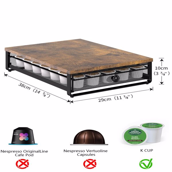 K Cup Organizer, Coffee Pod Holder Rack, Under Cabinet Pod Holder with Sliding Drawer holds up to 35 K-Cup Pods, No Assembly Needed, Rustic Brown