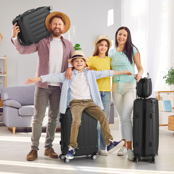 4-Piece Suitcase Set, Travel Suitcase Set, Hard Shell Trolley Made of ABS with Telescopic Handle, Hand Luggage, black
