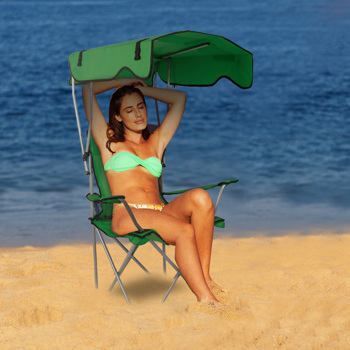 Foldable Beach Canopy Chair Sun Protection Camping Lawn Canopy Chair 330LBS Load Folding Seat w/ Cup Holder For Beach Poolside Travel Picnic