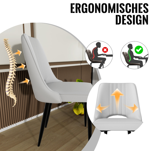 餐椅（一套 8 把），带高靠背的仿皮餐椅，带金属脚的现代厨房椅，适合客厅厨房的软垫餐桌椅-6