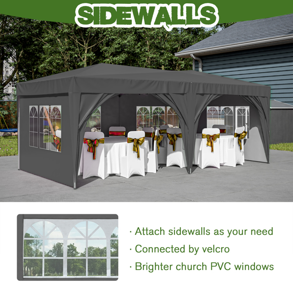 10 x 20 ft Heavy Duty Awning Canopy Pop Up Gazebo Marquee Party Wedding Event Tent with 6 Removable Sidewalls & Carry Bag, Gray