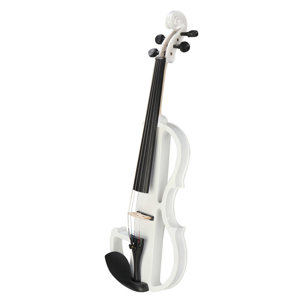 Full Size 4/4 Bunnel Edge Electric Silent Violin with Case Bow Rosin Headphone Connecting Line White
