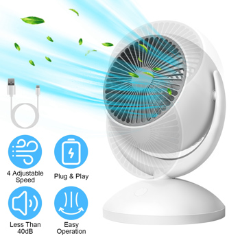 Air Circulator Desk Fan <b style=\\'color:red\\'>Portable</b> Desktop Rechargeable Oscillating Fan with 4 Speeds 360 Degree Tilt